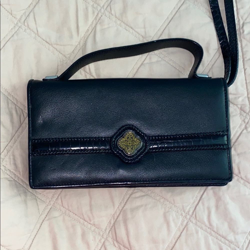 Brighton Black Leather Clutch with Gold Accent